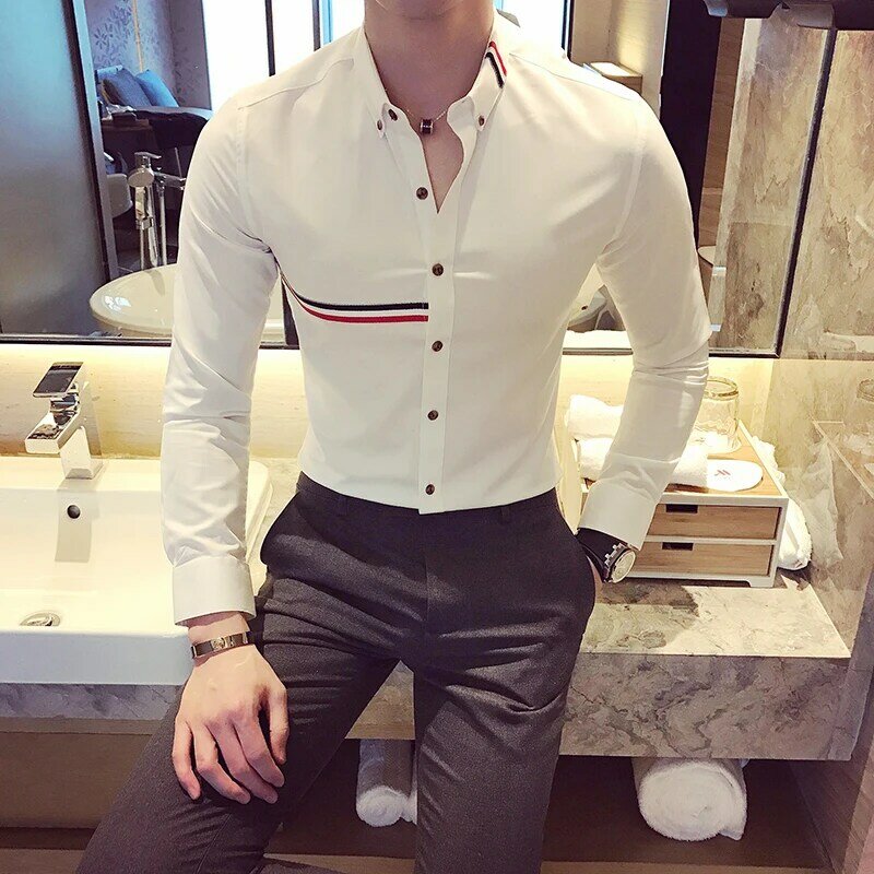 Brand Clothing Male Spring High Quality Long Sleeve Shirts/Men's Slim Fit lapel Leisure Shirts/Fashion Tops Plus Size 4XL 5XL