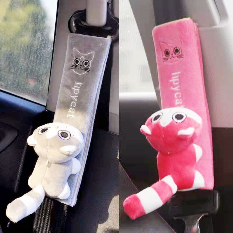 Cute Doll Car Seat Strap Belt Cushion Cover Stuffed Plush Animal Travel Pillow Car Safety Belt Toy Pet Protect Shoulder for Kids