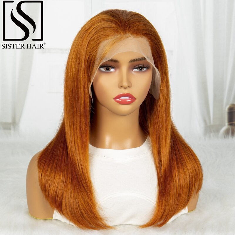 Ginger Orange 10-24 inches 250% Density Straight Human Hair Wigs Bob Wigs 13x4 Transparent Lace Front Brazilian Remy Hair Wigs