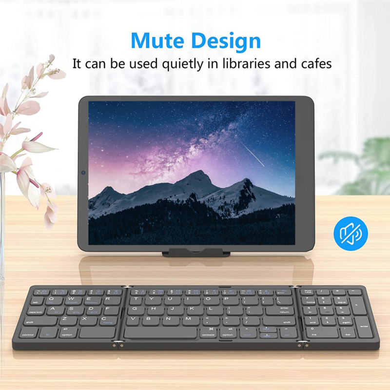 Foldable Bluetooth Keyboard, USB Rechargeable Wireless Keyboard for IOS, Android, Windows PC Laptop Smartphone-Gray