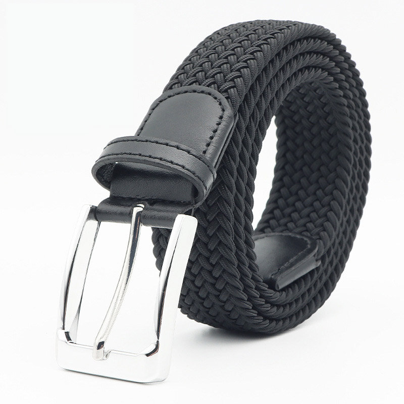 New 3.4cm Elastic Canvas Belt Fashionable Men's And Women's Alloy Buckle Military Training Travel Sports Breathable Belt Black
