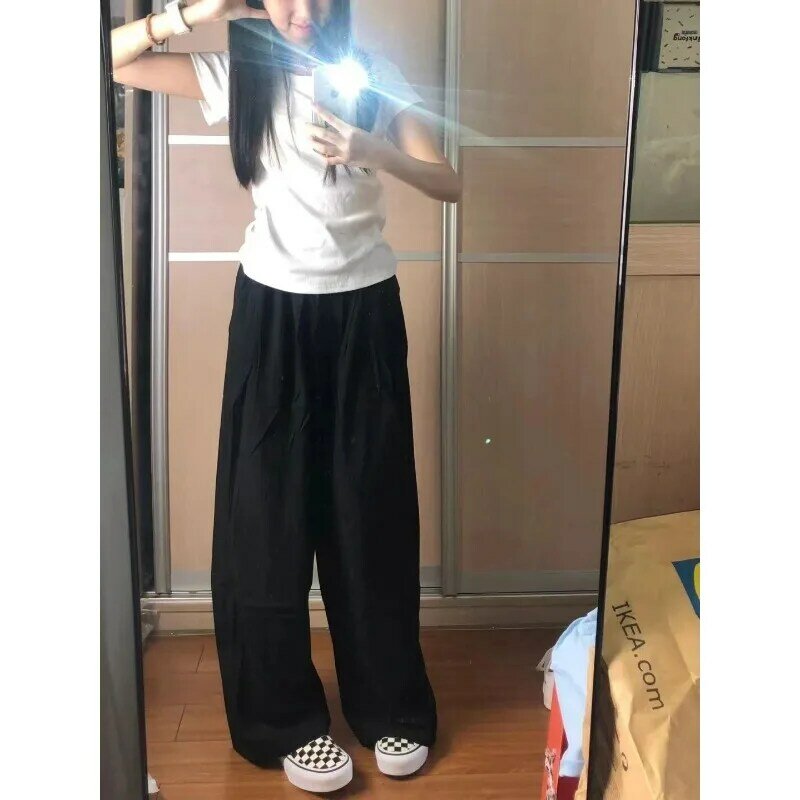 Deeptown pantaloni neri giapponesi oversize Harajuku larghi gamba larga nuovi pantaloni Vintage Casual Jogging coreano Y2k moda estate