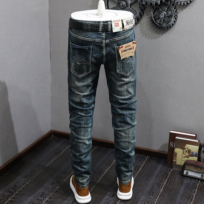 Amerykański Retro jeansy do Men2024High-End męskich Slim Fit, modnych, modnych, klasyczny w kształcie motocykla spodni