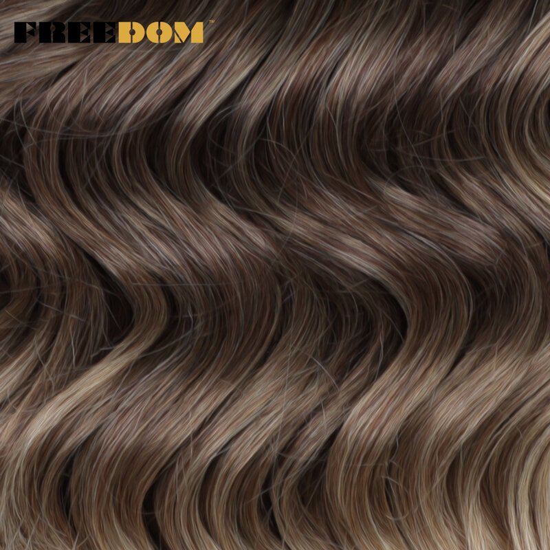 フリーダム-カール付き人工巻き毛エクステンション,16インチ,深い波のカール,ブロンドブラウン