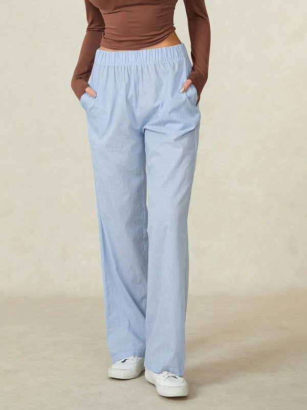 Women Y2k Pajama Pants High Waist Stripe Lounge Pants Straight Leg Casual Pajama Pants Elastic Waist Pants