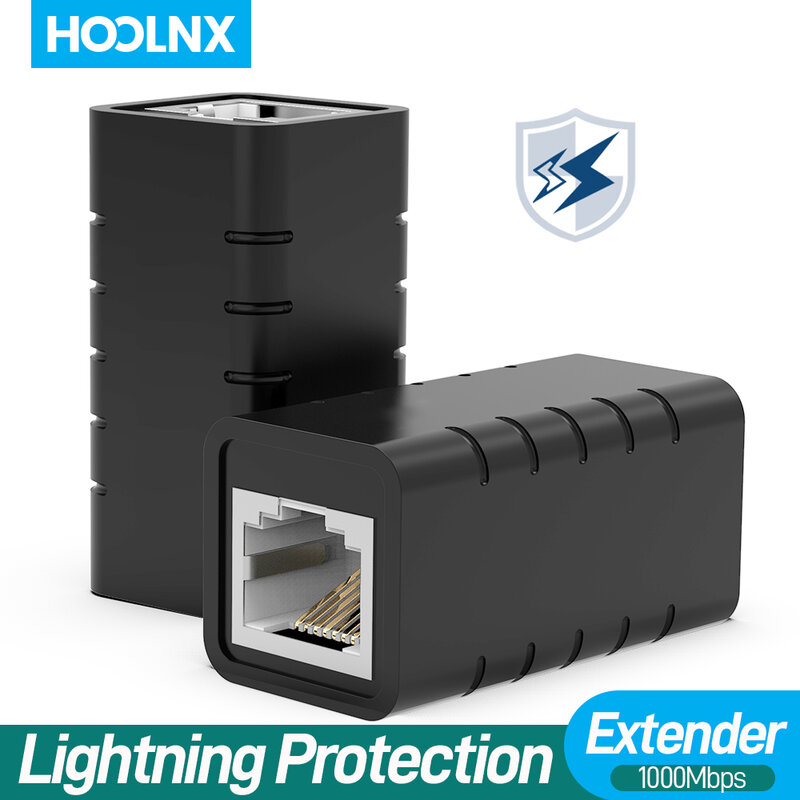 Hoolnx Lan Extender RJ45 Coupler Lightning Protection Cat7 Cat6 Cat5e 1Gbps Ethernet Cable Extension Adapter Female to Female
