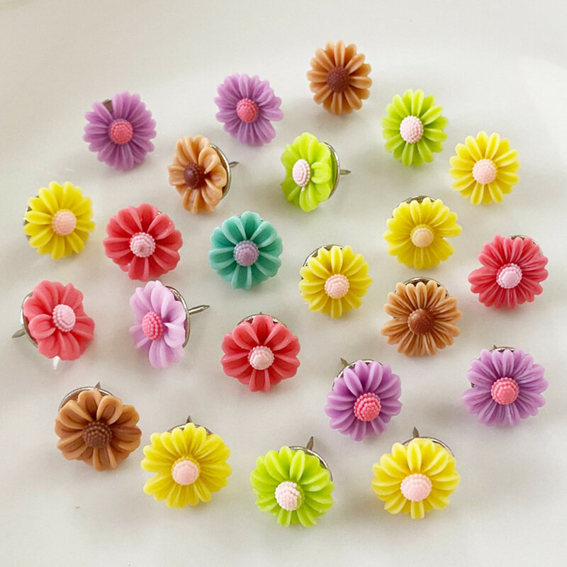 Wholesale Price 100Pcs/Box  Mixed Color Bulletin Board Tacks Cork Cute Novel Design Daisy Flower Shape Style Flat Push Pins