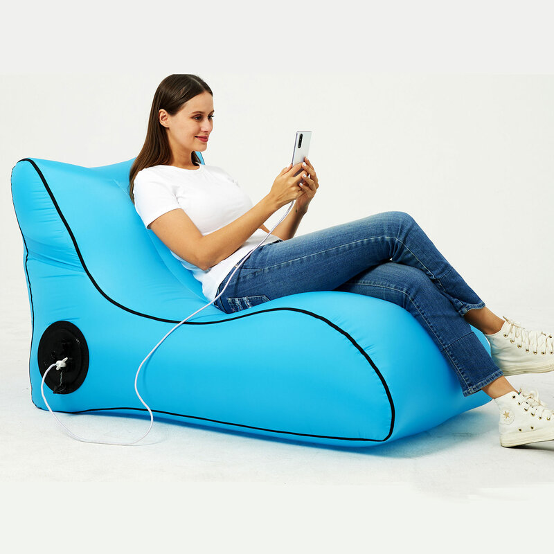 Chaise longue gonflable en nylon portable, lit pneumatique automatique, sac de haricot extérieur, lyJean-, chaises de plage rechargeables
