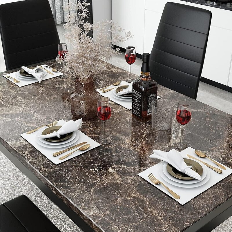Dining Table Set for 4Faux Marble Kitchen and Table Chairs Set of 4Dining Room Table Set with 4 PU Leather Dining Chairs Kitchen