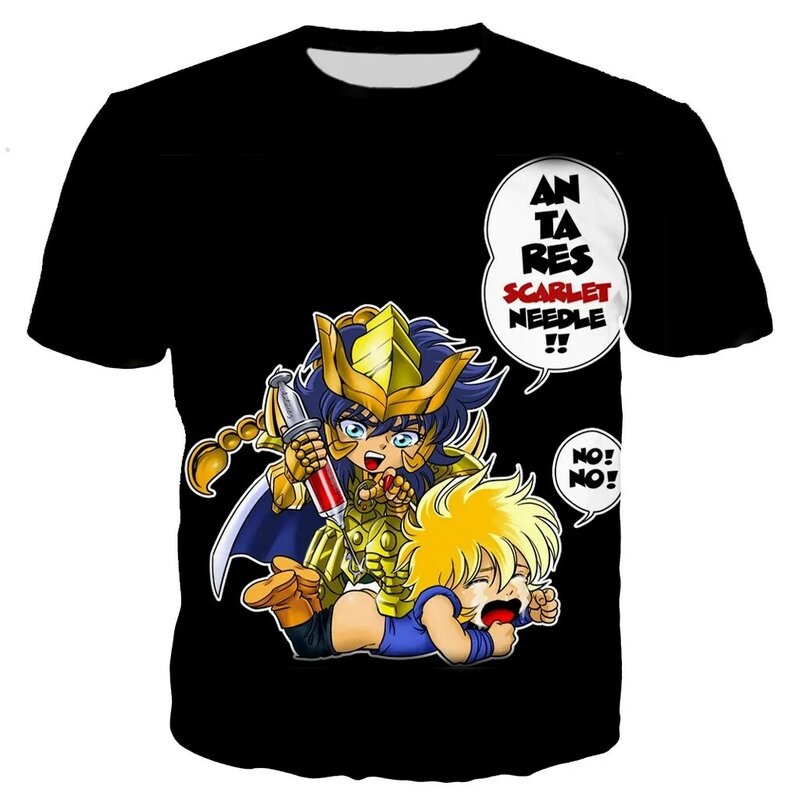Camiseta gráfica Anime Saint Seiya masculina, camiseta de hip-hop, camiseta estampada 3D, moda masculina, verão