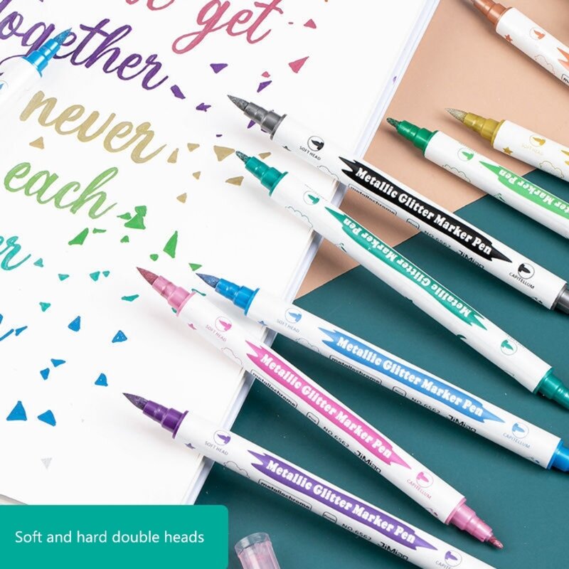10 Pcs Double End Metallic Marker Pens Double Tip Glitter Marker Kid Art Set for Coloring Cards Making DIY Scrapbooking