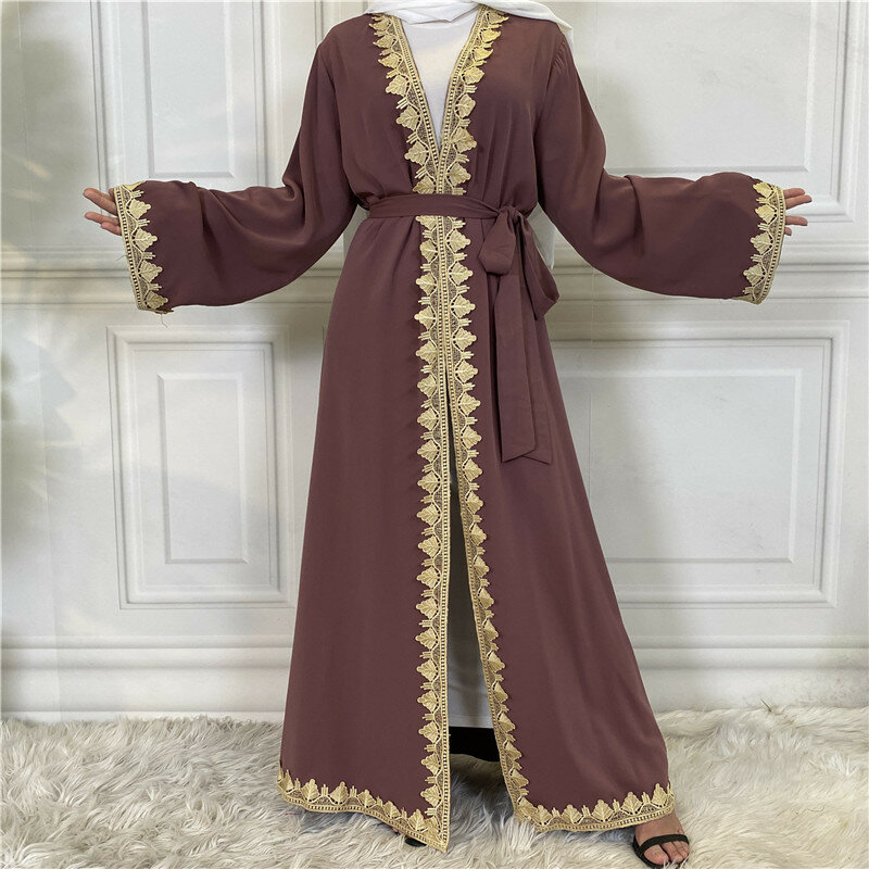 Moda ricamo aperto Abaya Dubai turchia caftano Cardigan musulmano abiti Abaya per le donne Casual Robe Femme caftano Islam vestiti