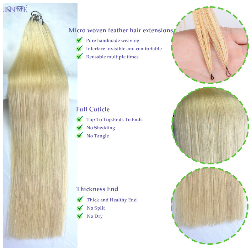 Microfeather-extensiones de cabello humano 100% Real, pelo Natural, doble hebra, 1,6g, 14-24 pulgadas, negro, marrón, Rubio