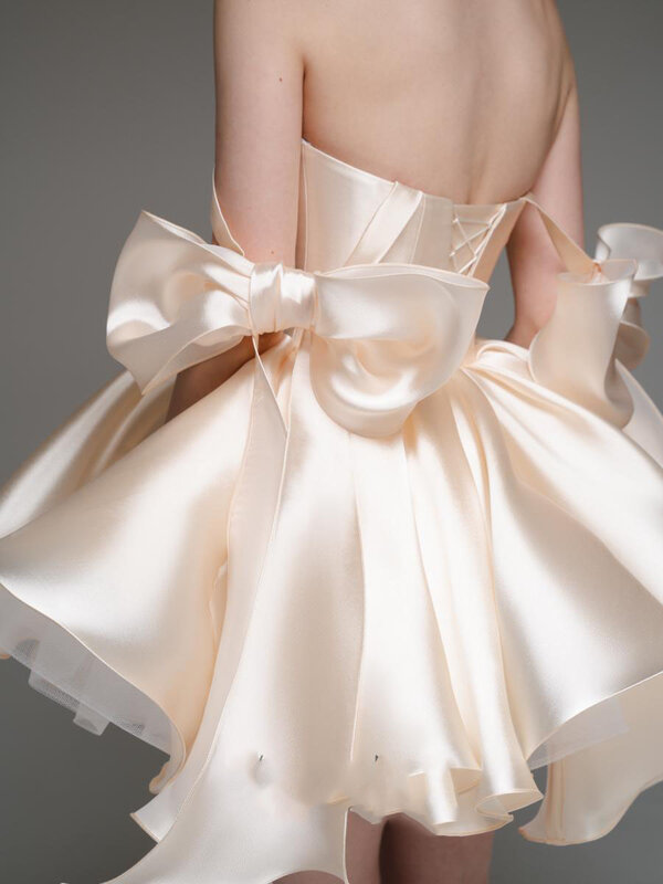 Italian Noodle Strap Sleeveless Bow Short Dress 2023 Application A-Line Simple Bridal Dress De MarieeCL-747