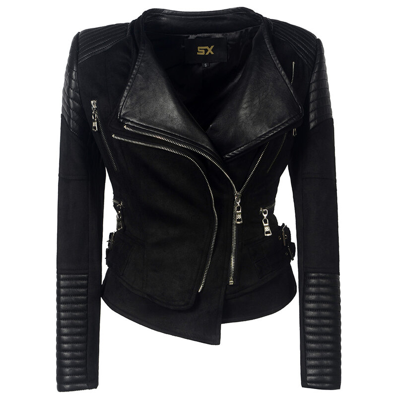 VOLALO-Jaqueta de couro PU para mulheres, jaqueta de motocicleta, casaco preto, casacos na moda, inverno e outono, 2024