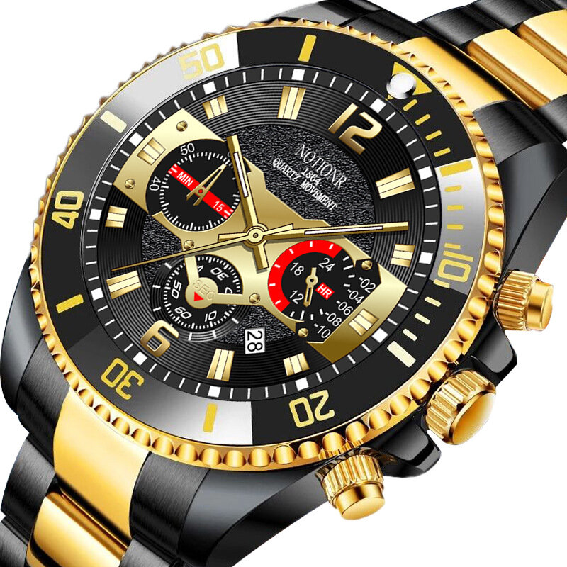 Montre-bracelet à quartz en acier inoxydable pour homme, montres noires et dorées, horloge décontractée, marque supérieure, luxe, sport, étanche, homme, XFCS