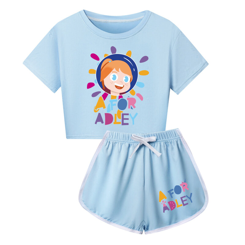 ADLEY 코스튬 아동용 캐주얼 복장, 유아, 여아, 반팔 티셔츠, 반바지, 여름 러닝복 세트, 2 개 세트