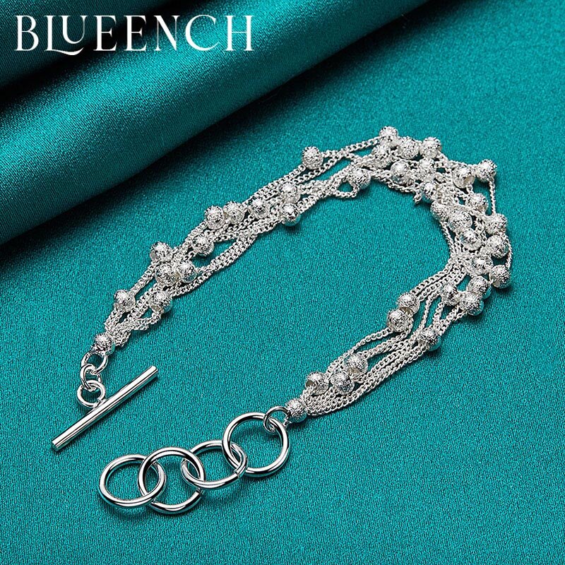 Bueench 925 prata esterlina bola contas multicamadas corrente pulseira para mulheres noivado casamento moda alta jóias