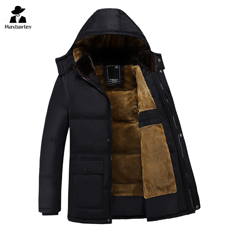 Parka com capuz masculina, outwear impermeável, casaco quente, jaquetas casuais, sobretudo de pele grossa, jaqueta de inverno, 2023