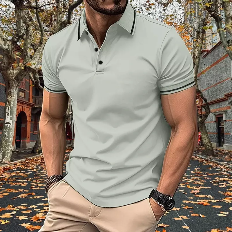 Camisa polo de manga curta masculina, top de cor sólida, casual e elegante, respirável, secagem rápida, verão, novo