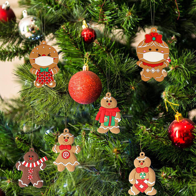 Ornamenti per uomo di pan di zenzero albero di natale figurine di pan di zenzero in plastica assortite ornamenti per decorazioni appese all'albero di natale
