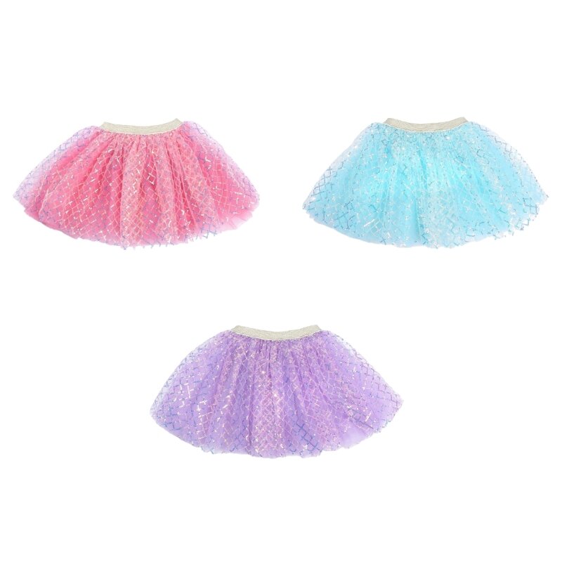 Многослойная юбка-пачка для маленьких девочек, тюлевые юбки с блестками и блестками для танцев, 0–8 лет N7YD