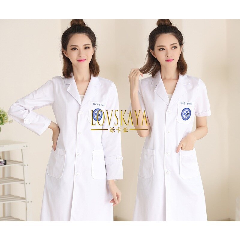 Koreaanse Versie Korte Mouwen Zomer Schoonheidssalon Werk Uniform Witte Jas Dames Lange Mouwen Arts Uniform Verpleegster Uniform