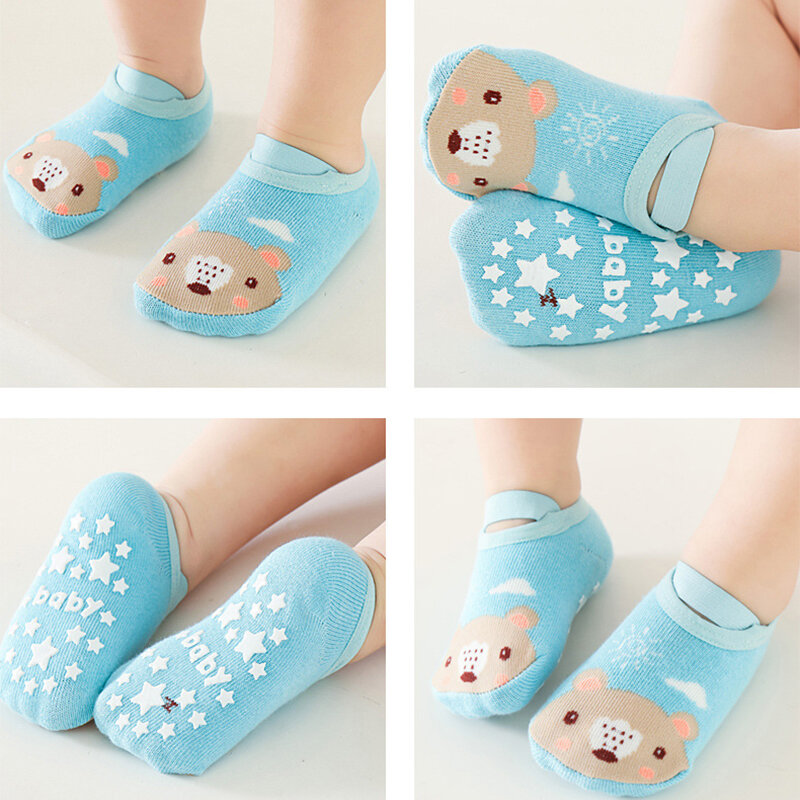 Baby socks Cotton With Anti Slip Belt Soft Kids Floor Socks Cartoon Animal Fox Pattern Socks for Boys Girls Infants Newborn 0-3Y