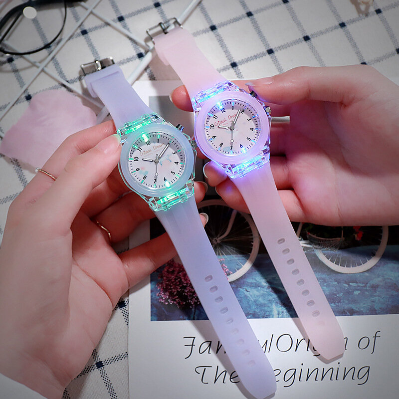 Relógio de pulso de silicone luminoso infantil, relógio bonito dos desenhos animados, relógio casual infantil, moda masculina e feminina