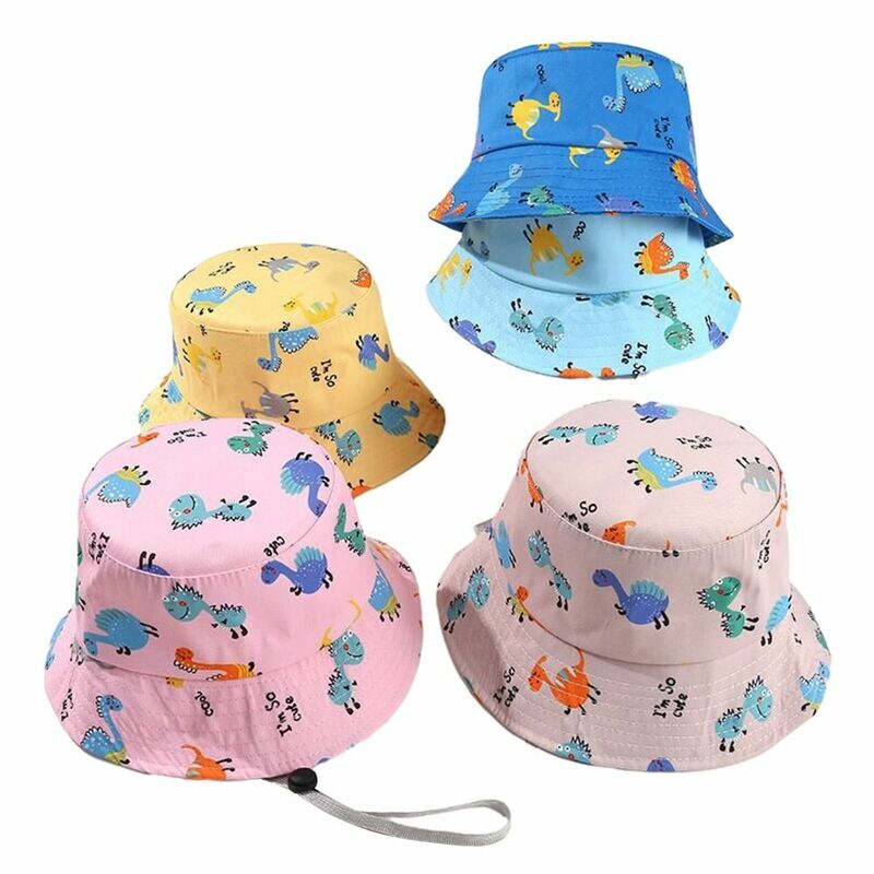 หมวกผ้าพันคอแฟชั่นผ้าฝ้ายโพลีเอสเตอร์สำหรับเด็กหมวกปานามารูปการ์ตูนหมวกกันแดดระบายอากาศได้ดีน่ารัก