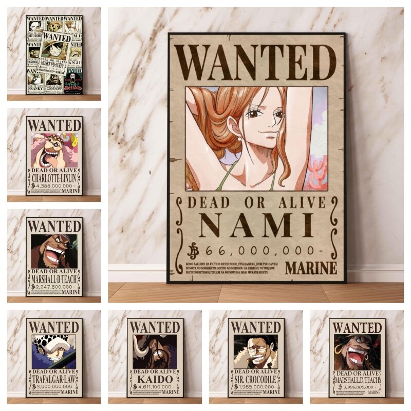 One Piece Bounty Wanted Canvas Poster, Classic Cartoon Character Picture, Decoração de Parede, Brinquedos Pendurados, Cartaz, Impressões, Kaido, Sala