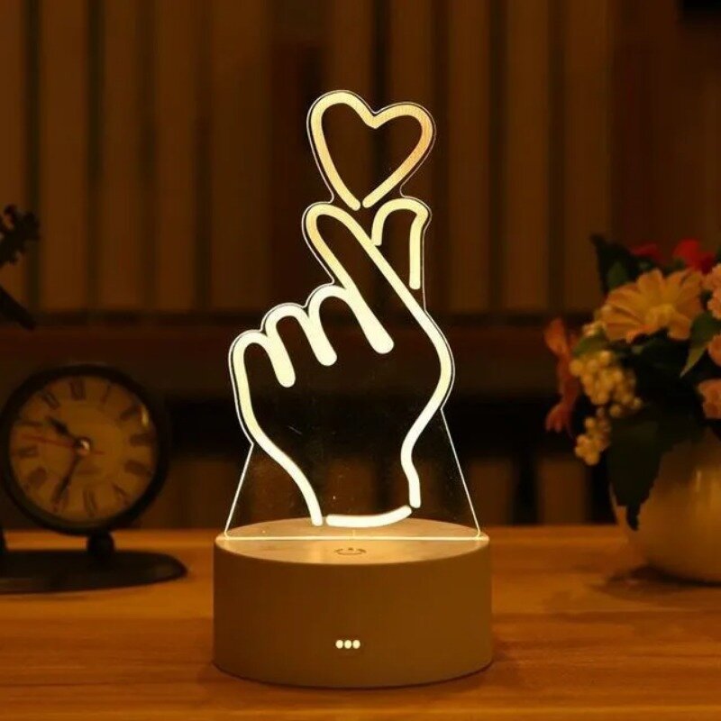 Lampe LED 3D en acrylique Love Romantic pour la maison, veilleuse pour enfants, lampe de table, décor de fête de Noël, lampe de chevet du jour de Léon