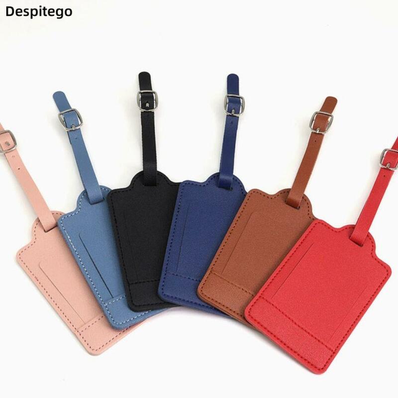 PU Leather Luggage Tag Suitcase Address Label Baggage Boarding Bag Tag Name ID Address Holder Travel Accessories
