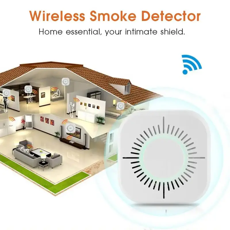 Wi fi sem fio detector de fumaça 433mhz portátil casa segura alarme segurança sensor 3 métodos alarme testador gás aviso alarme detector