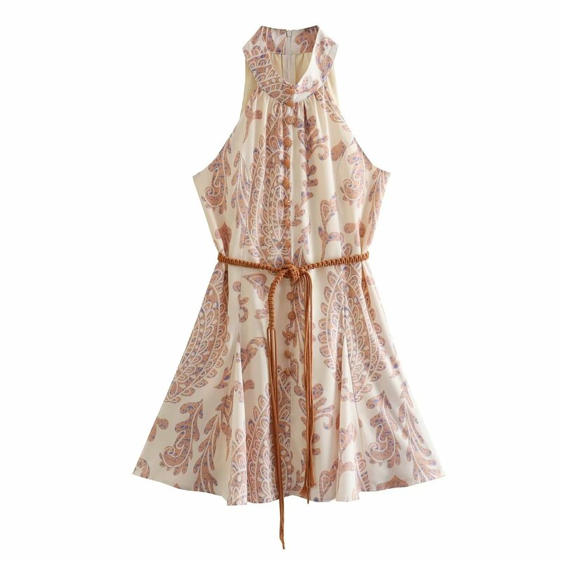 Suninbox женские элегантные короткие платья с открытыми плечами с оборками трапециевидный принт с поясом мини-платье летнее женское пляжное платье в стиле бохо