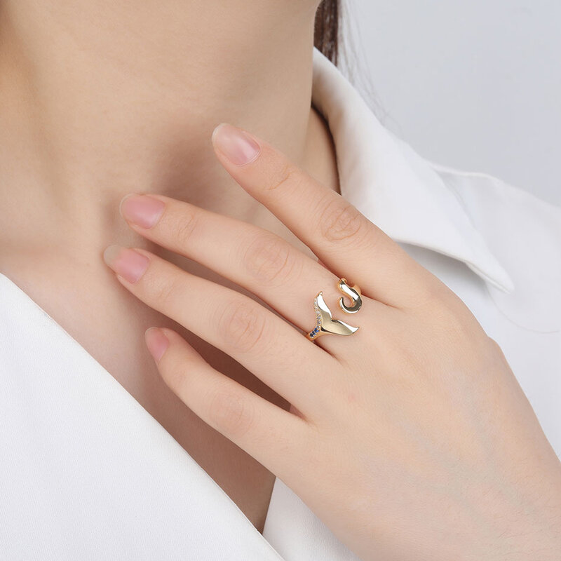 Открытое кольцо Poulisa, искусственное серебряное круглое кольцо с фианитом, открытые кольца в виде дельфина, позолоченное белое золото 18 карат, гипоаллергенное для женщин