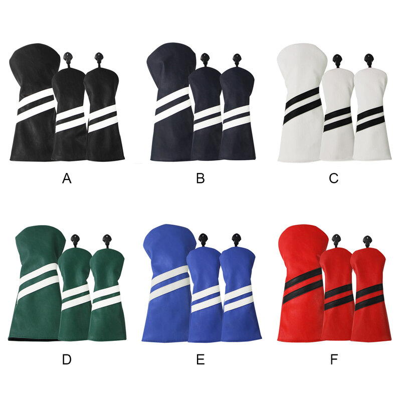 PU Double Stripe Golf Club Head Cover, Bainha protetora intercambiável, Placa giratória, Protetor de madeira, Verde, 3 Pcs/Set
