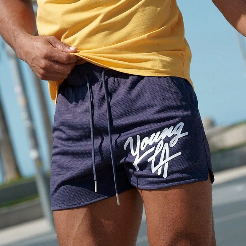 Y2k celana pendek selutut kasual untuk pria, celana olahraga, celana Fitness, celana basket, celana lari, jaring, cepat kering, musim panas, Amerika