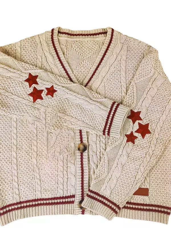 Deeptown-cárdigan de punto de estrella Vintage para mujer, Tops de manga larga con botones Tay, suéter Preppy de gran tamaño, estética Retro, Y2K, otoño