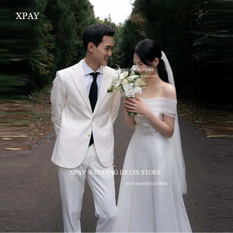 Xpay Simple A Line Korea Organza Trouwjurken Fotoshoot Off Shoulder Elegante Korset Rug Bruidsjurken Op Maat Gemaakt