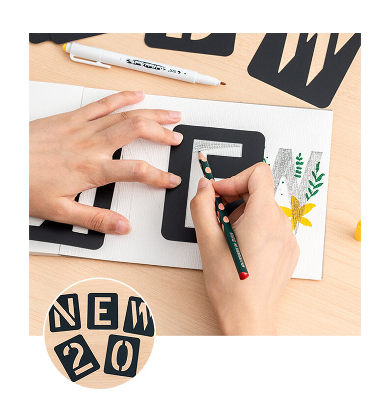 42ชิ้น/เซ็ตสีดำ Hollow Stencil ไม้บรรทัดพลาสติกการพิมพ์แม่แบบ DIY เฟอร์นิเจอร์ผนังภาพวาดเครื่องมือบอร์ดจำนวนจดหมายสัญลักษณ์ Craft