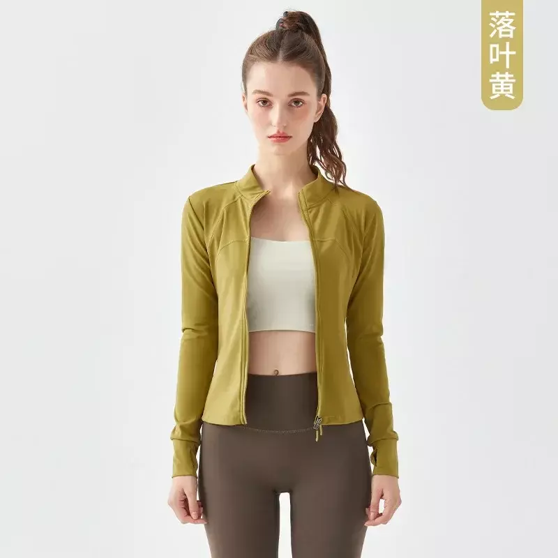 Autumn and winter new stand-up collar yoga jacket double zipper sportswear breathable thin fitness jacket.