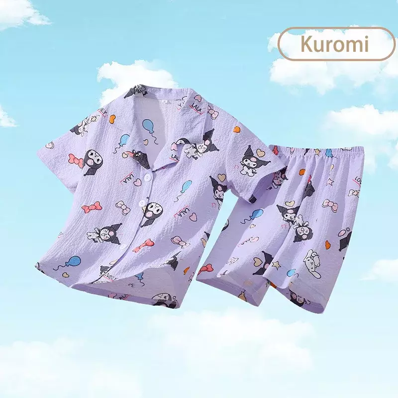 Летний детский пижамный комплект, милый аниме Kuromi Cinnamoroll My Melody, детская одежда для сна с коротким рукавом, Женская домашняя одежда