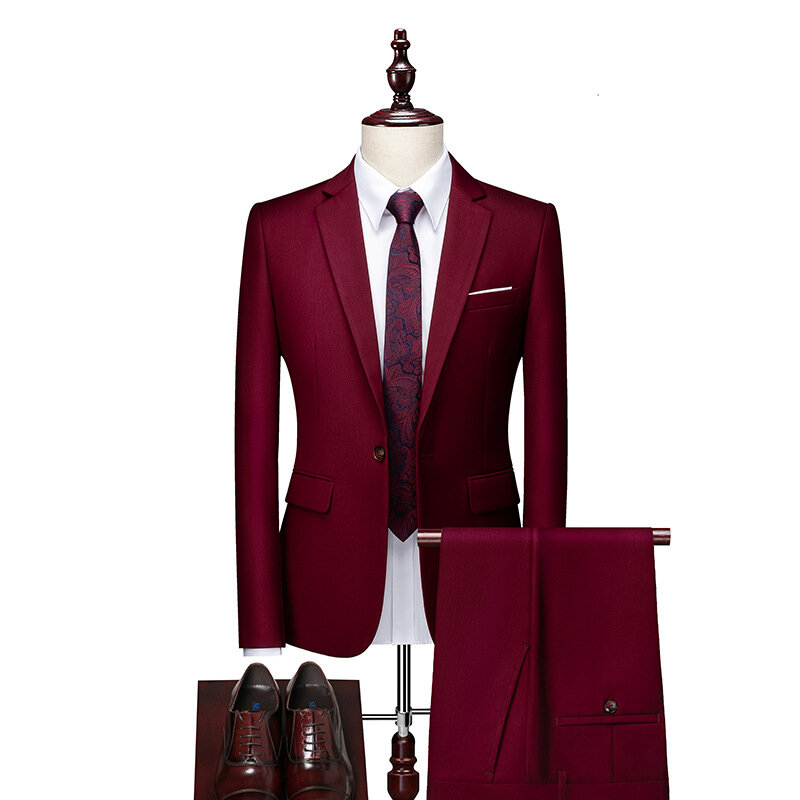 Butik (marynarka + spodnie) męski w brytyjskim stylu elegancka moda High-end prosty dorywczo dżentelmen garnitur męski dla świadka dwuczęściowy garnitur