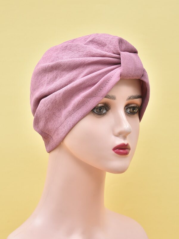 Solid Colour Fashion Bow Turban Cap With Ruffled Edge Knotted High Top Hat, Travel Women's  Bottoming  Indian  Chemotherapy  Cap