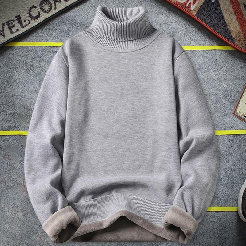 Mink Fleece for Men Plus Fleece Thick Knit Turtleneck Line for Autumn and Winter Warm Loose Base Shirt Harajuku Sweater