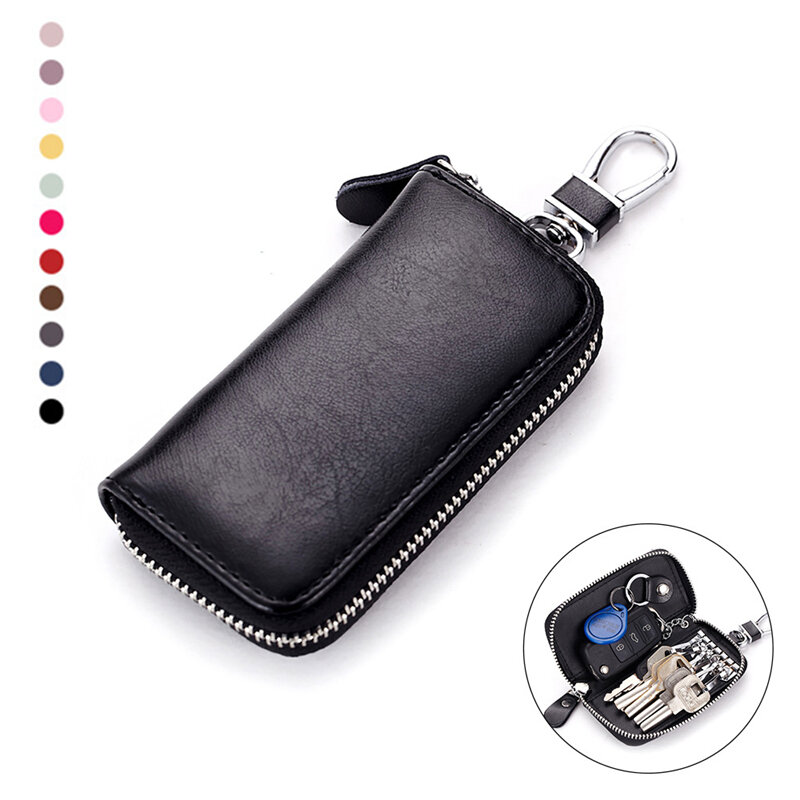 Genuine Leather Keychain Wallet for Men Women Portable Key Box Organizer Pouch Car Housekeeper Key Case Mini Coin Card Holder
