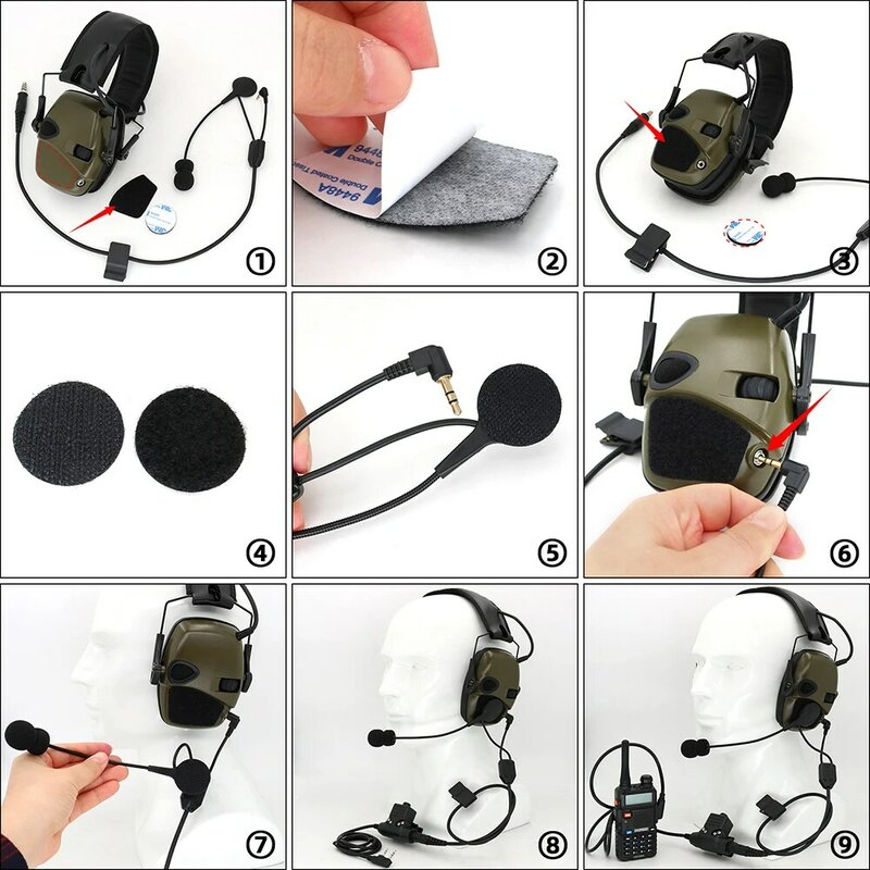 Kit Y-line untuk Penutup Telinga Elektronik Howard Leight 、 MSA SORDIN IPSC 、 ZOHAN EM054 Headset Taktis untuk Komunikasi