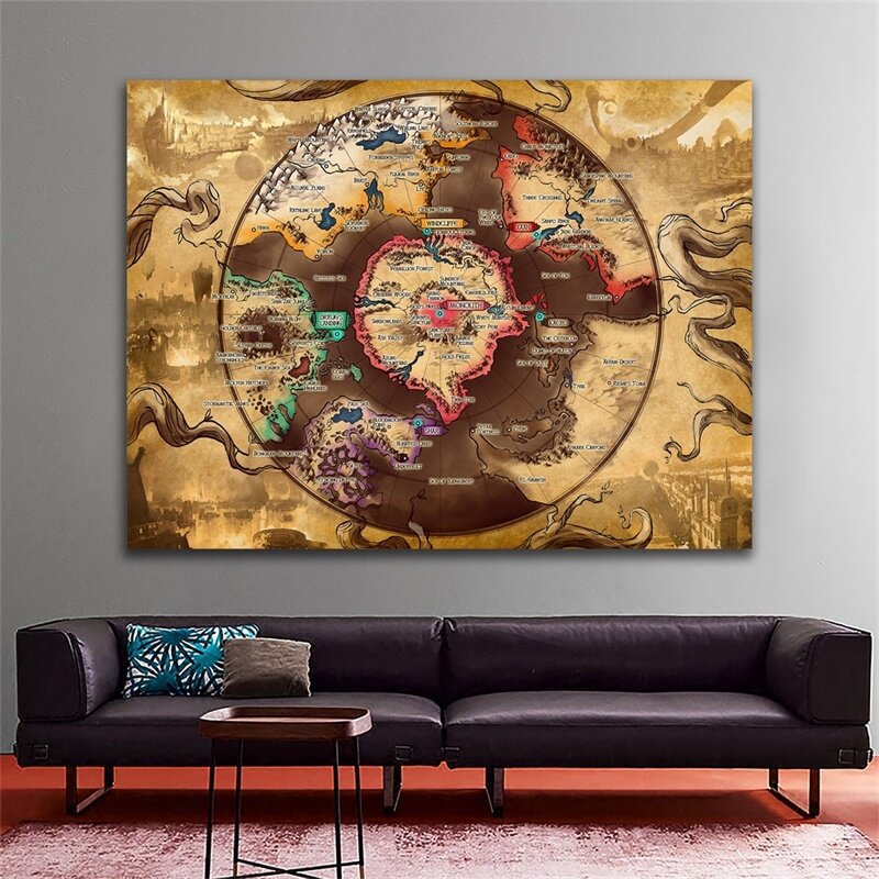 90*60cm Vintage Map Decorative Prints Non-woven Canvas Painting Wall Art Poster Living Room Home Decor Classroom Supplies