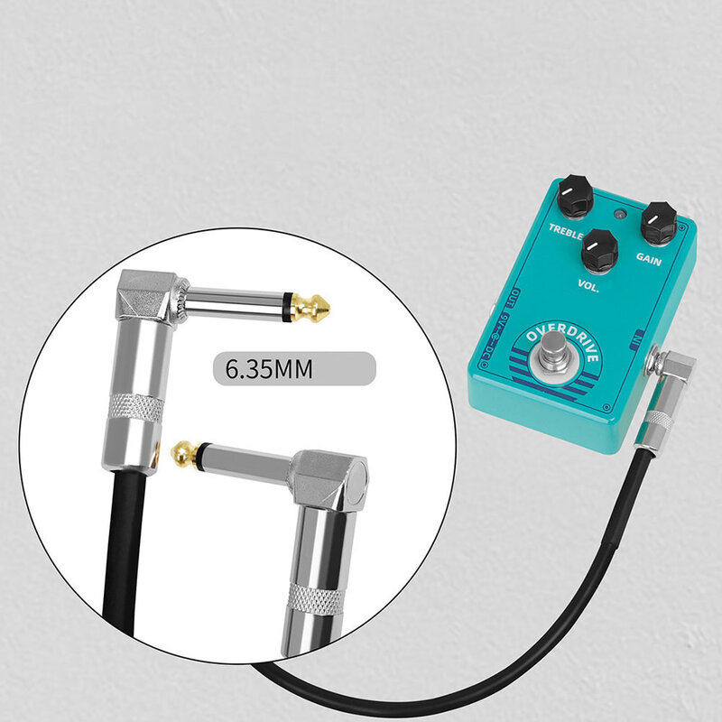 Adaptador de Cable de Pedal de efectos de guitarra, Cable de enchufe de 1/4 pulgadas, ángulo recto, negro, sin ruido, 30cm, 6,35mm
